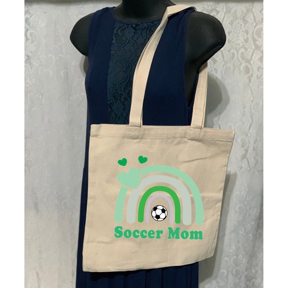 Soccer Mom Double Strap Cotton Canvas Shoulder Tote Bag - Picture 1 of 2